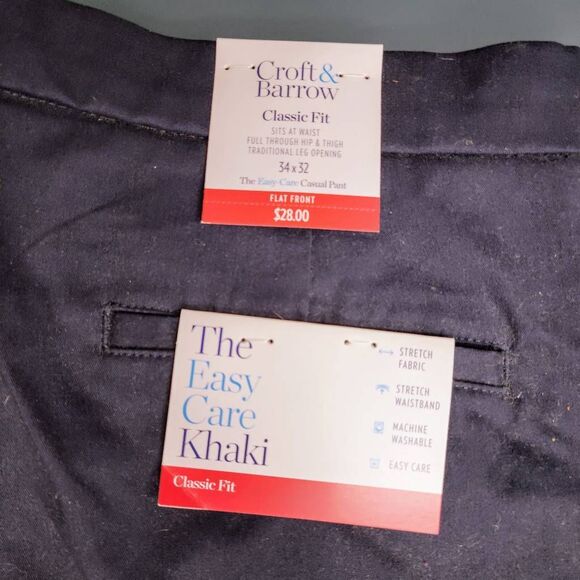 Croft & Barrow BRAND NEW Easy Care Flat Front Navy Blue Khaki Pants - Picture 8 of 9